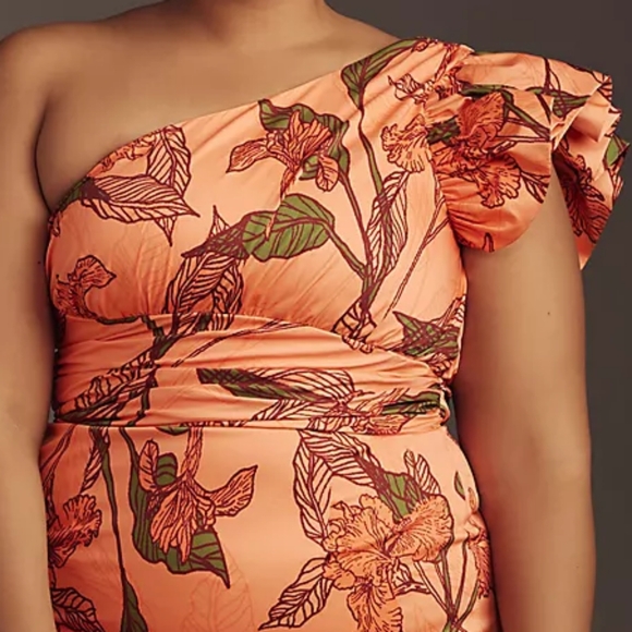 ANTHROPOLOGIE Hutch NWT Floral One-Shoulder Ruffle Maxi Dress Orange Botanical - Picture 8 of 9